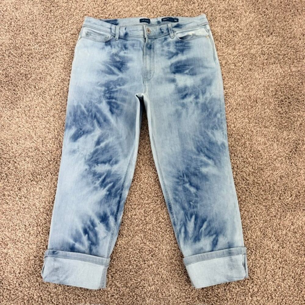 J. Jill Denim High-Rise Cropped Jeans Tie Dye Washed Out Folded Hem Women's 14P‎